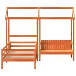 viaszbarna tömör fenyőfa ágy és pad szett tetővel 75 x 190 cm