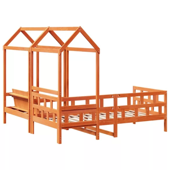 viaszbarna tömör fenyőfa kanapéágyszett tetővel 90 x 200 cm