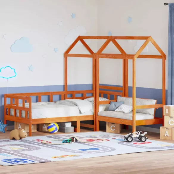 viaszbarna tömör fenyőfa kanapéágyszett tetővel 80 x 200 cm