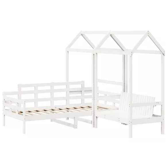 fehér tömör fenyőfa kanapéágy és pad tetővel 80 x 200 cm