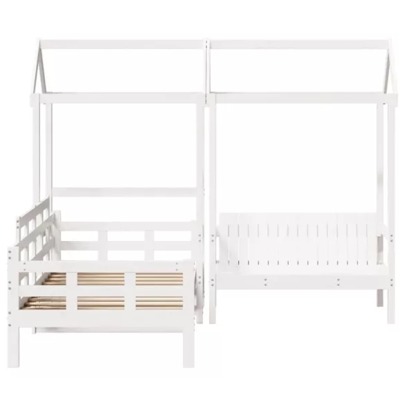 fehér tömör fenyőfa kanapéágy és pad tetővel 80 x 200 cm