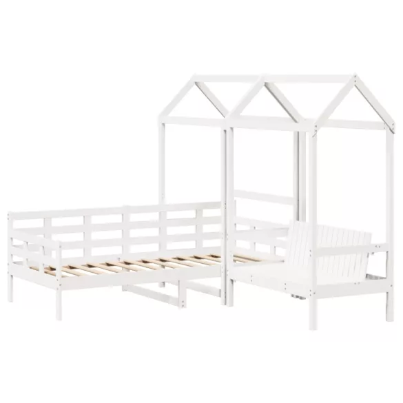 fehér tömör fenyőfa kanapéágy és pad tetővel 80 x 200 cm