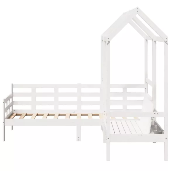 fehér tömör fenyőfa kanapéágy és pad tetővel 80 x 200 cm