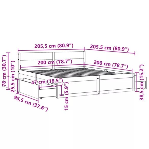 tömör fenyőfa ágy matrac nélkül 200 x 200 cm