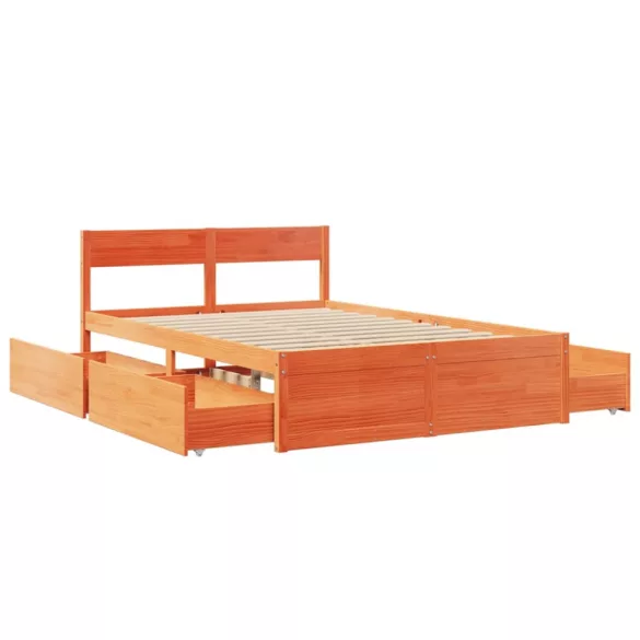 viaszbarna tömör fenyőfa ágy matrac nélkül 135 x 190 cm