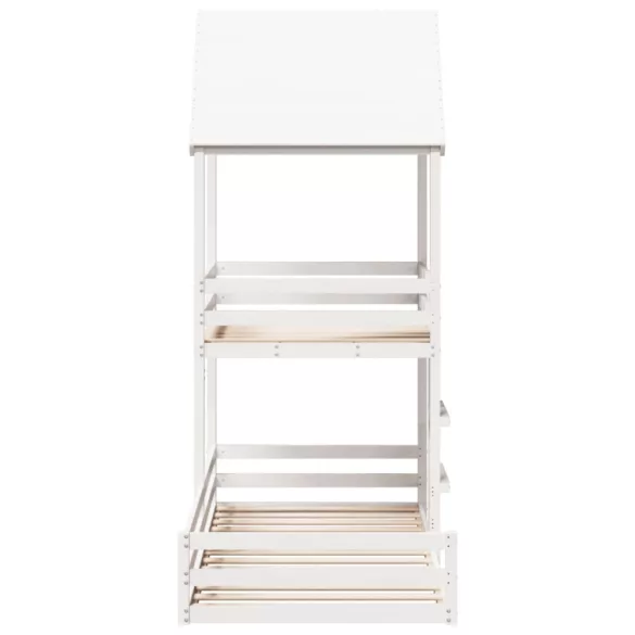 fehér tömör fenyőfa ágy emelettel és tetővel 90 x 200 cm