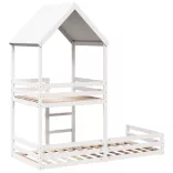 fehér tömör fenyőfa ágy emelettel és tetővel 80 x 200 cm