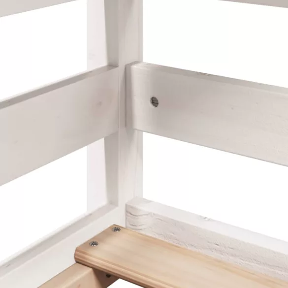 fehér tömör fenyőfa ágy emelettel és tetővel 80 x 200 cm