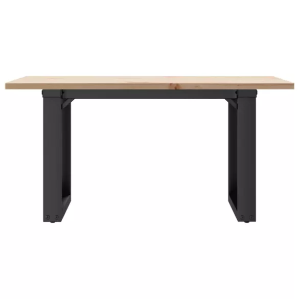 tömör fenyőfa és acél dohányzóasztal O-vázzal 80x50x40 cm