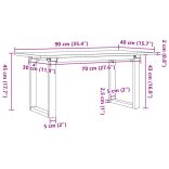 tömör fenyőfa és acél dohányzóasztal O-vázzal 90x40x45 cm