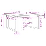 tömör fenyőfa és acél dohányzóasztal O-vázzal 90x90x45 cm