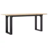 tömör fenyőfa és acél dohányzóasztal O-vázzal 110x40x45 cm