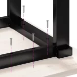 tömör fenyőfa és acél dohányzóasztal O-vázzal 110x40x45 cm