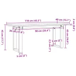 tömör fenyőfa és acél dohányzóasztal O-vázzal 110x40x45 cm