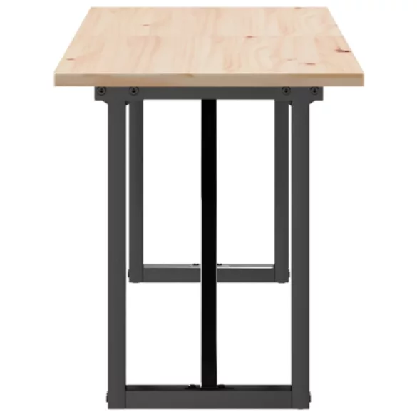 tömör fenyőfa és acél dohányzóasztal O-vázzal 160x40x45 cm