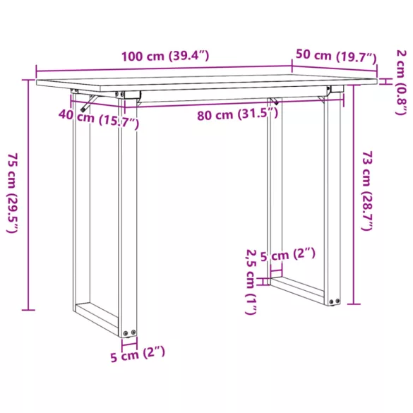 tömör fenyőfa és acél étkezőasztal O-vázzal 100x50x75 cm