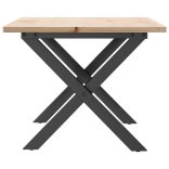 tömör fenyőfa és acél dohányzóasztal X-vázzal 80x50x40 cm