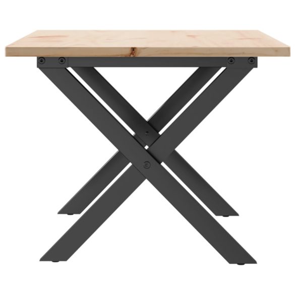 tömör fenyőfa és acél dohányzóasztal X-vázzal 80x50x40 cm