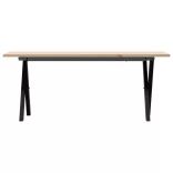 tömör fenyőfa és acél dohányzóasztal X-vázzal 110x40x45 cm