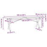 tömör fenyőfa és acél dohányzóasztal X-vázzal 160x40x45 cm