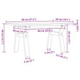 tömör fenyőfa és acél dohányzóasztal Y-vázzal 80x50x40 cm
