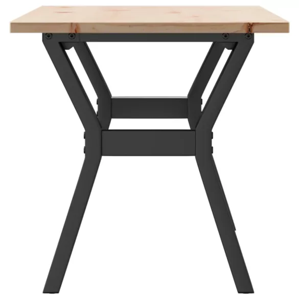 tömör fenyőfa és acél dohányzóasztal Y-vázzal 100x50x45 cm