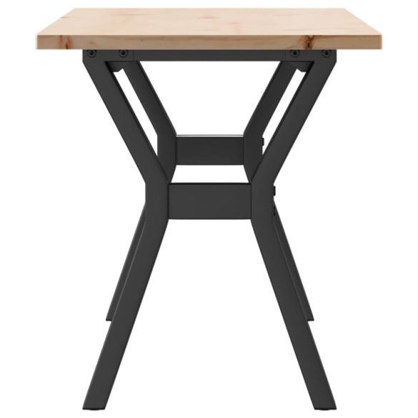 tömör fenyőfa és acél dohányzóasztal Y-vázzal 110x40x45 cm