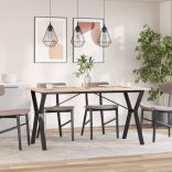 tömör fenyőfa és acél étkezőasztal Y-vázzal 140x80x75 cm