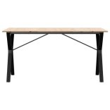 tömör fenyőfa és acél étkezőasztal Y-vázzal 140x80x75 cm