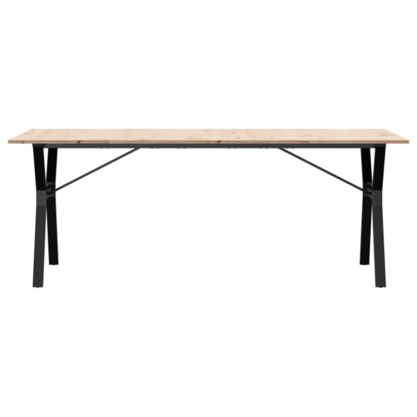 tömör fenyőfa és acél étkezőasztal Y-vázzal 200x100x75 cm