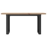 tömör fenyőfa és acél O-vázú dohányzóasztal 90x40x45,5 cm