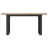 tömör fenyőfa és acél O-vázú dohányzóasztal 100x50x45,5 cm