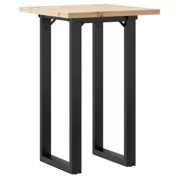 tömör fenyőfa és acél étkezőasztal O-vázzal 50x50x75,5 cm