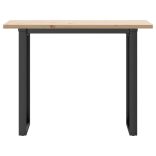 tömör fenyőfa és acél étkezőasztal O-vázzal 100x50x75,5 cm