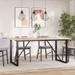 tömör fenyőfa és acél étkezőasztal O-vázzal 180x90x75,5 cm