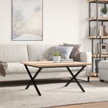 tömör fenyőfa és acél X-vázú dohányzóasztal 80x80x45,5 cm