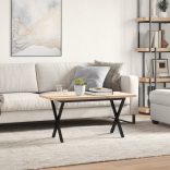 tömör fenyőfa és acél X-vázú dohányzóasztal 90x40x45,5 cm