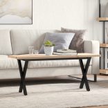 tömör fenyőfa és acél X-vázú dohányzóasztal 110x40x45,5 cm