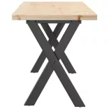 tömör fenyőfa és acél X-vázú dohányzóasztal 110x40x45,5 cm