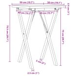 tömör fenyőfa és acél étkezőasztal X-vázzal 50x50x75,5 cm