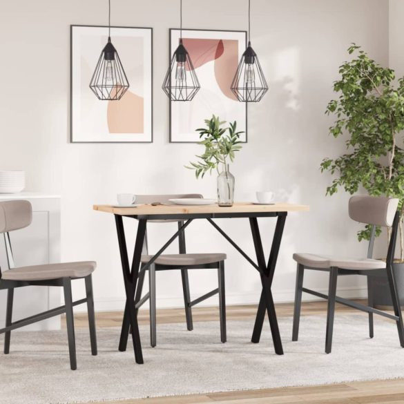 tömör fenyőfa és acél étkezőasztal X-vázzal 100x50x75,5 cm