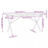 tömör fenyőfa és acél étkezőasztal X-vázzal 140x80x75,5 cm