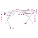 tömör fenyőfa és acél étkezőasztal X-vázzal 180x90x75,5 cm