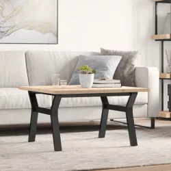   tömör fenyőfa és acél Y-vázú dohányzóasztal 80x80x45,5 cm