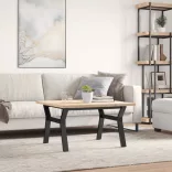 tömör fenyőfa és acél Y-vázú dohányzóasztal 80x80x45,5 cm