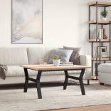 tömör fenyőfa és acél Y-vázú dohányzóasztal 90x90x45,5 cm