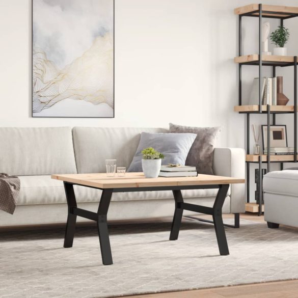 tömör fenyőfa és acél Y-vázú dohányzóasztal 90x90x45,5 cm