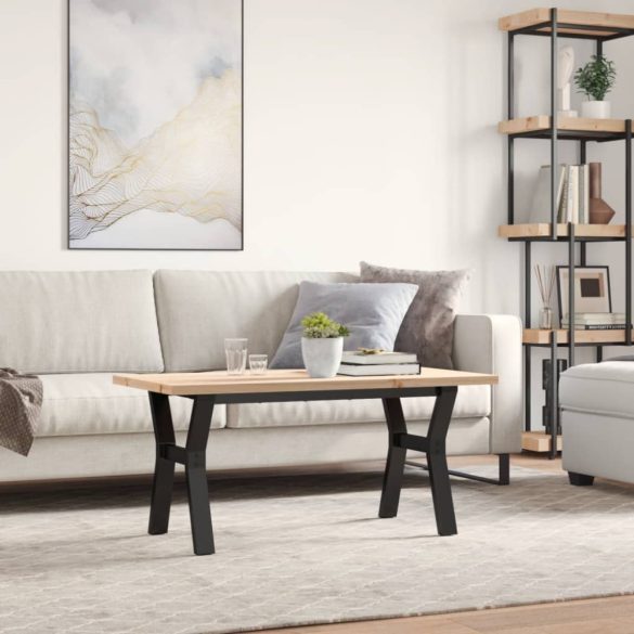 tömör fenyőfa és acél Y-vázú dohányzóasztal 100x50x45,5 cm