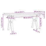 tömör fenyőfa és acél Y-vázú dohányzóasztal 110x40x45,5 cm