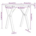 tömör fenyőfa és acél étkezőasztal Y-vázzal 70x70x75,5 cm